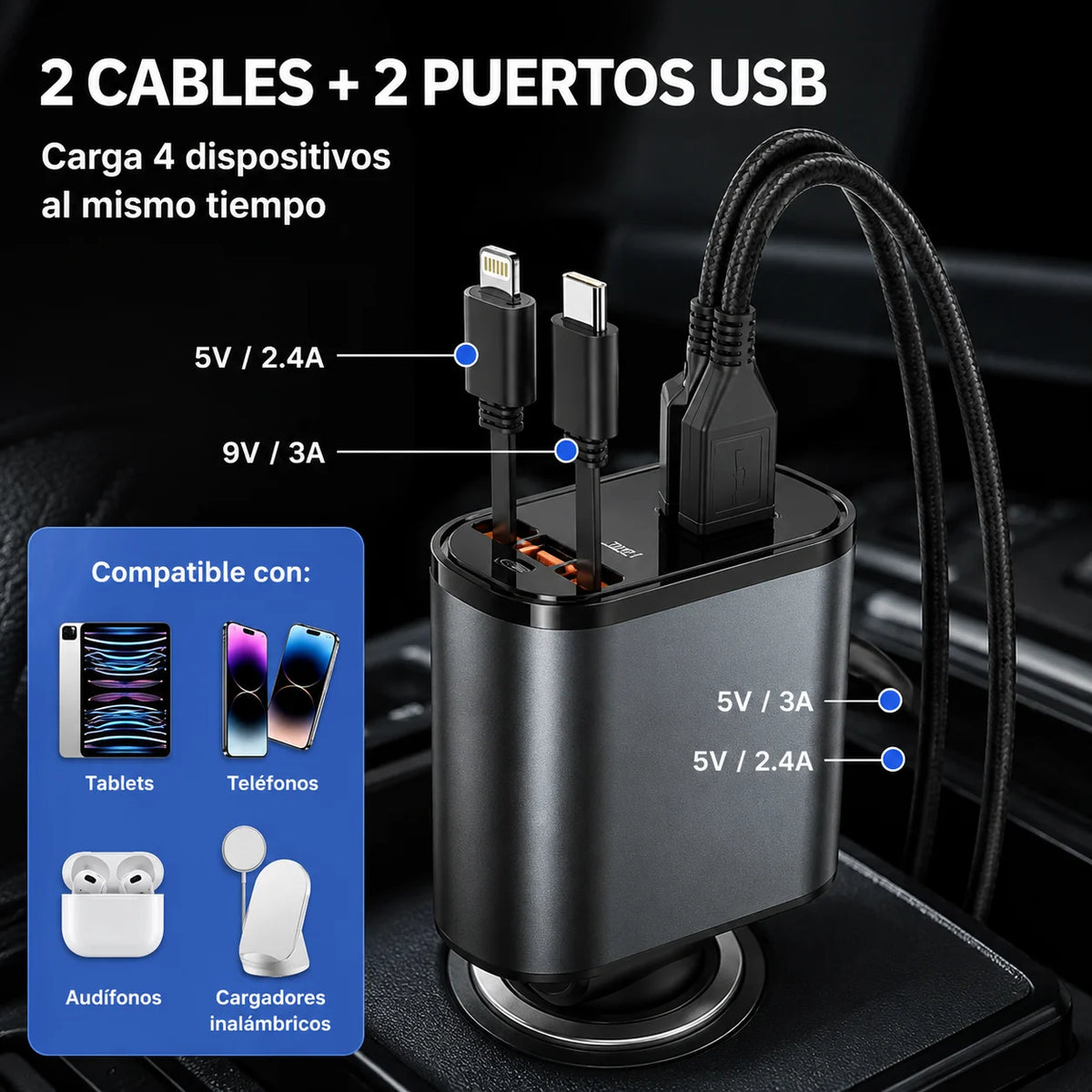 PowerHub™ - Hasta 4 dispositivos cargando al mismo tiempo.
