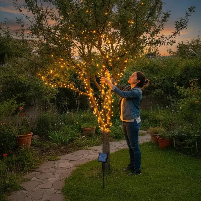 Guirnalda Solar Navideña LED 20 Metros -  Ilumina tu hogar esta Navidad y crea un ambiente cálido y acogedor, sin necesidad de enchufes