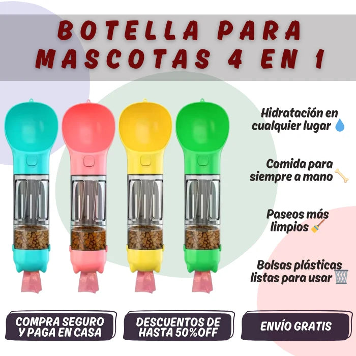 BOTELLA DE AGUA PARA MASCOTA 4 EN 1
