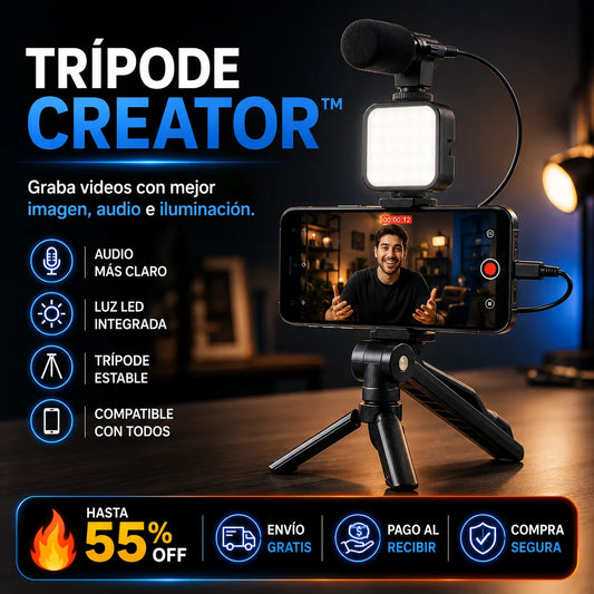 Tripode Creator ™ - Graba videos con mejor imagen, audio e iluminación.