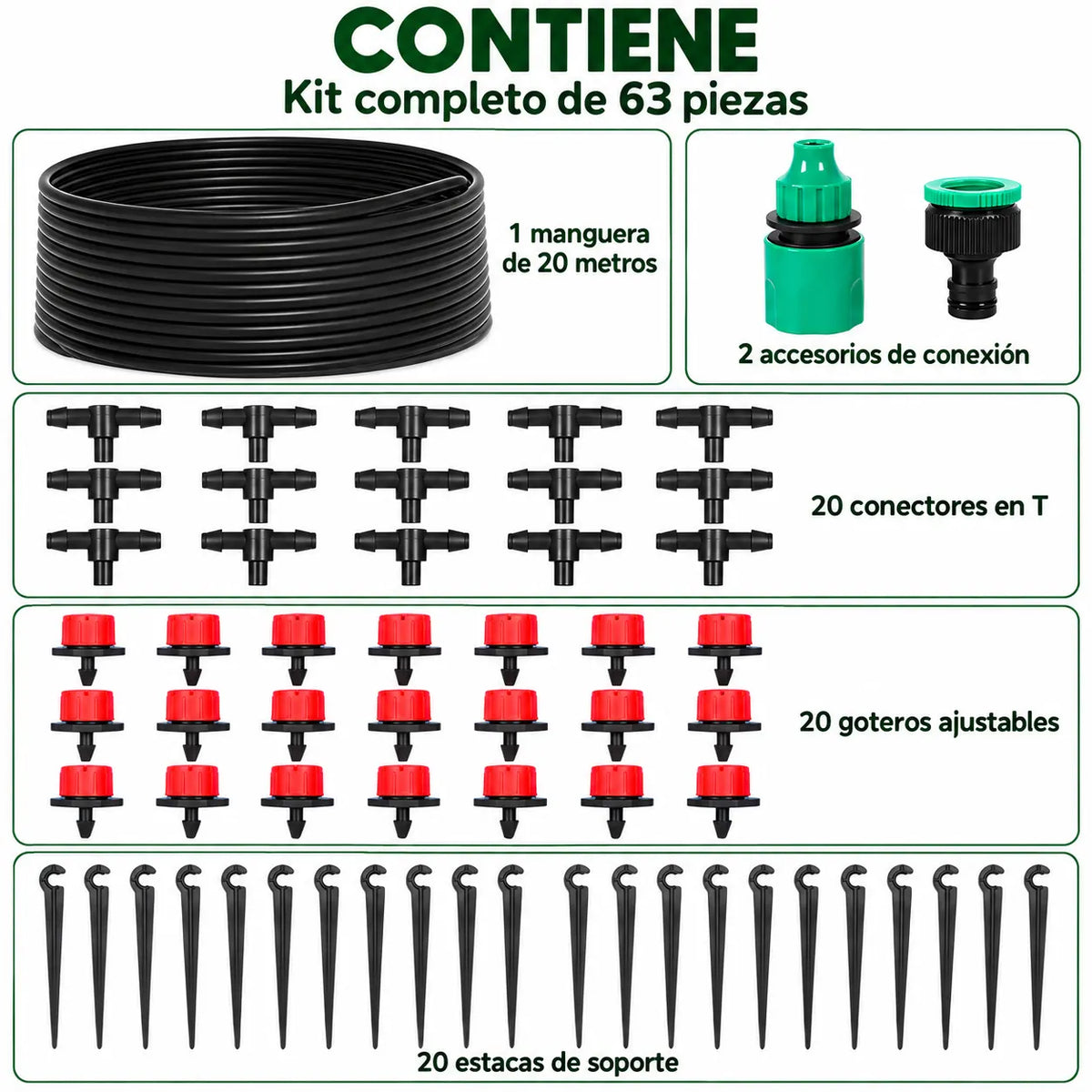 Kit de Riego Fácil 63 Piezas - Riega tus plantas con menos esfuerzo y menos desperdicio de agua