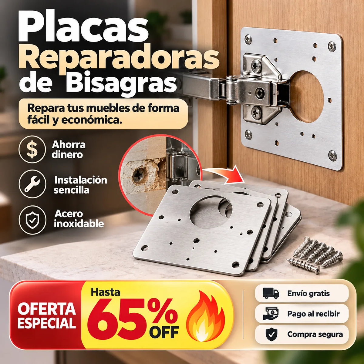 Kit de 4 Placas Reparadoras de Bisagras