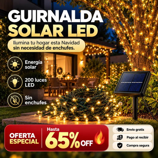Guirnalda Solar Navideña LED 20 Metros -  Ilumina tu hogar esta Navidad y crea un ambiente cálido y acogedor, sin necesidad de enchufes