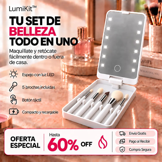 LumiBrush™ – Brochas, espejo y luz en un solo estuche portátil