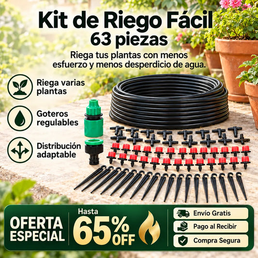 Kit de Riego Fácil 63 Piezas - Riega tus plantas con menos esfuerzo y menos desperdicio de agua