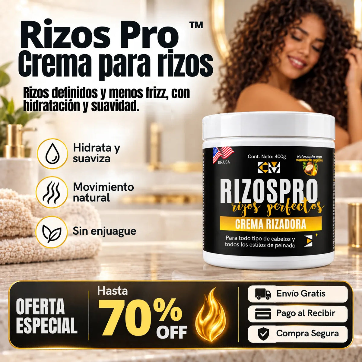 Rizos Pro™- Rizos más definidos y menos frizz, con hidratación y suavidad para lucir su forma natural.