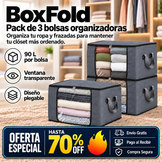 BoxFold™ pack 3 - Organiza tu ropa y frazadas para mantener tu clóset más ordenado.
