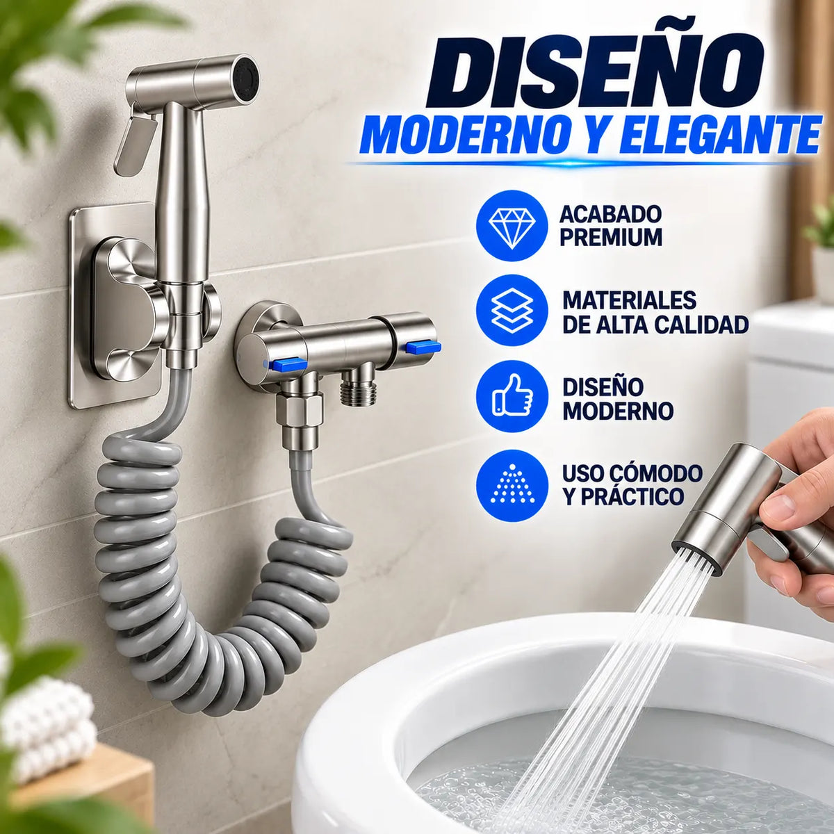 AquaClean Pro™ - Una solución práctica para tu higiene personal y la limpieza del baño.