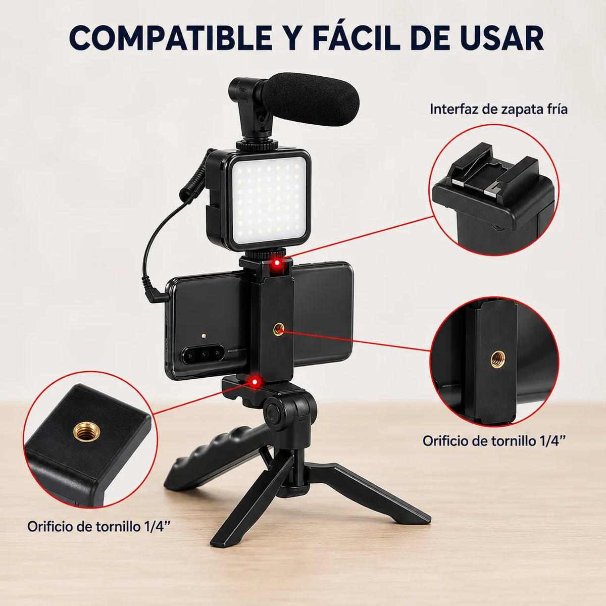Tripode Creator ™ - Graba videos con mejor imagen, audio e iluminación.