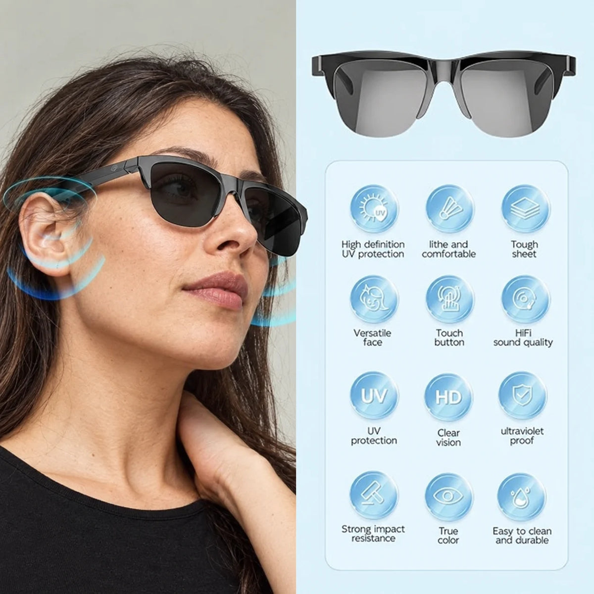 Lentes Inteligentes Fotocromáticos Bluetooth – Escucha música y atiende llamadas sin tapar tus oídos.